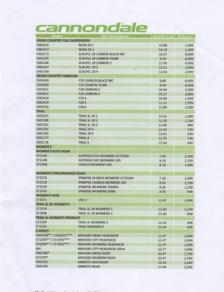 Listino prezzi Cannondale 2014_completo di pesi Mtb e Strada